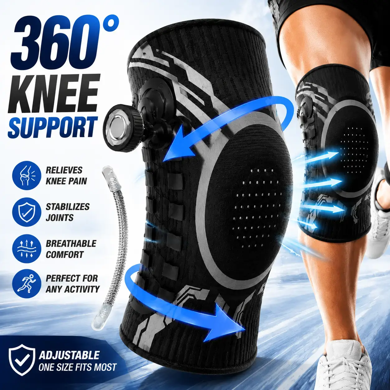 Breathable Compression Knee Brace with Side Stabilizers & Shock Absorption Pad, Adjustable Protective Gear for Active Lifestyles & Joint Pain Relief, Extra Support, Fitness
