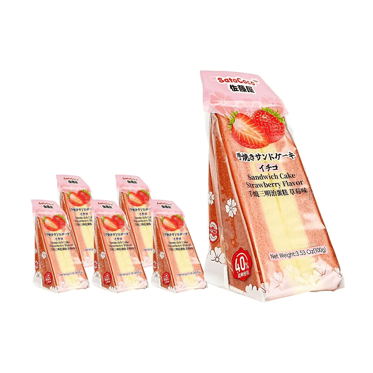 ZTW Strawberry Hand-Baked Sandwich Cake - 100g Packs (6 Count) - Delicious Breakfast & Afternoon Tea Snack