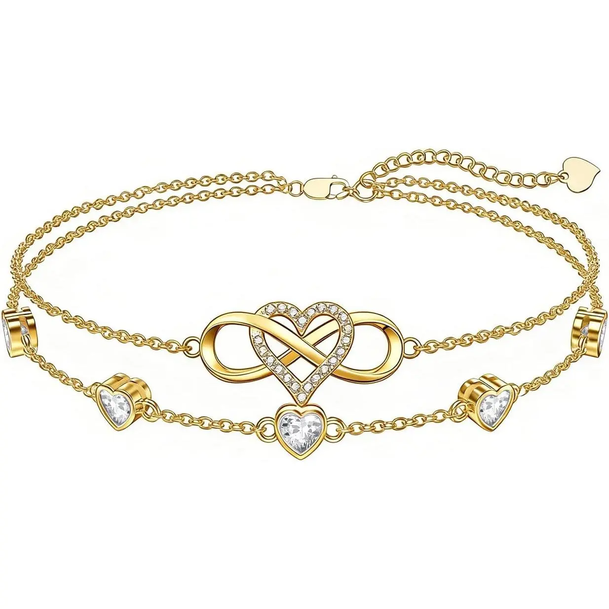 18K Gold Infinity Heart Birthstone Anklet Bracelets for Women Birthday Valentine's Day Jewelry for Wife Girlfriend Mom Her