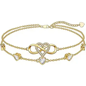18K Gold Infinity Heart Birthstone Anklet Bracelets for Women Birthday Valentine's Day Jewelry for Wife Girlfriend Mom Her