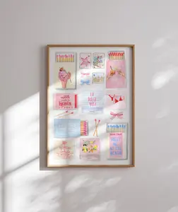 Trendy Matchbox Poster, Retro Pink Matches Wall Art, Vintage Matchbook Print, Aesthetic Prints for Apartment