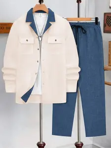 Men's 2 Piece Lounger Button Up Long Sleeve Matching Pants Loungewear Casual Fashion Style Suitable for Outdoor Wear, Beach Vacation, Travel and Other Outdoor Activities