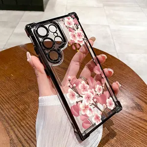 Pink cherry blossom Phone case suitable for Galaxy S24Ultra/S23Ultra/S24Plus/S23FE fashionable unisex anti fall protection case Cover Protector