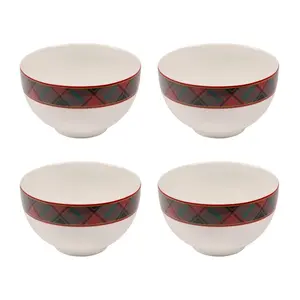 Spode Christmas Tree 6-Inch Rice Bowl, Set of 4 - Round Ceramic Bowls for Soup, Stews, Frozen Meals, and Sticky Rice - Dishwasher, Microwave Safe