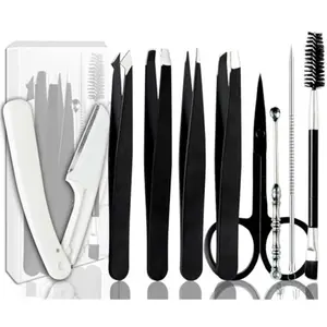 Tweezers Kit Tweezer for Women Facial Hair Removal Tweezers Professional Tweezers Set Eyebrow Tweezer, [9+1 PCS] Professional Stainless Steel Eyebrow for Women &Men,Black Beauty Sets
