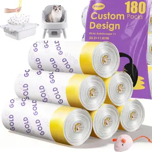 180 Count Automatic Cat Litter Box Bags for Pet Pivot AutoScooper 11/12 Open-Top Self-Cleaning Cat Litter Box, Heavy Duty Leak-Proof, Drawstring Design, Unscented, 25.19" x 11.8"