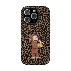 Colorful Curious George polka dot shockproof phone case, classic childhood cartoon design with cute monkey and banana pattern.Retro party style from PBS kids books, compatible with iPhone and Samsung, perfect gift for Halloween and Christmas.