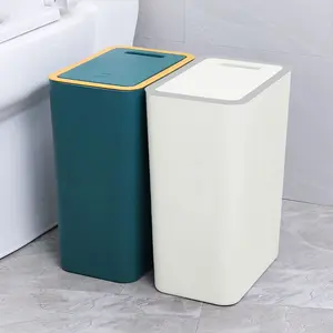 1 Piece Bathroom Trash Can with Lid, 10L Narrow Body Garbage Bin, Small Kitchen and Office Waste Basket with Pop-Up Cover, Bedroom and Living Room Fashionable Trash Can