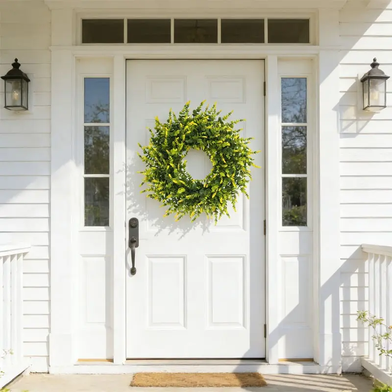Simulated Juniper Wood Lavender Flower Garland - Artificial purple greenery outdoor front door hanging garland, suitable for Christmas, New Year, home decor, farmhouse, windows, walls, applicable in all seasons of spring, summer, autumn and winter.