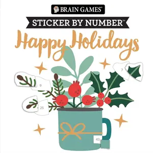 Brain Games - Sticker by Number Compact Edition: Happy Holidays | 7x7 Inches | Christmas Stocking Stuffer, Travel Size Activity Book for Adults & Kids 7+ Paperback – September 29, 2025
