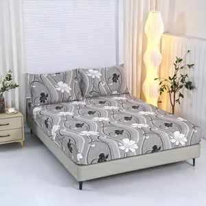 SoftHaven Home Made in USA 3PCS Floral Print Fitted Sheet Set(1 Fitted Sheet + 2 Pillowcases, No Filler), Modern Deep Pocket Design, Soft Skin-Friendly Polyester, Machine Washable, Ideal for Bedroom, Hotel & Dorm