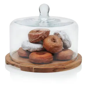 Acacia Wood Cake Stand with Glass Dome | Elegant Dessert & Entertaining Server