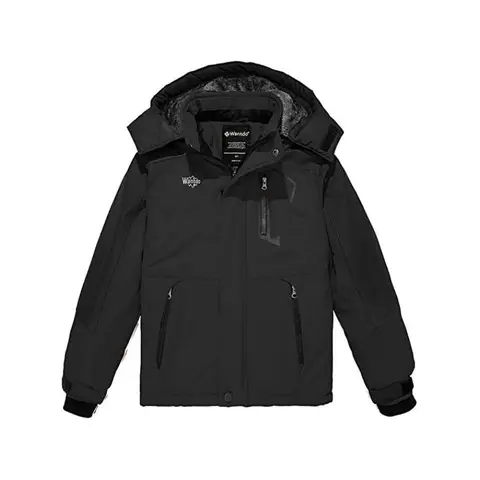 Wantdo Boys' Waterproof Hooded Fleece Ski Coat - Long Sleeve Kid Size Boys' Winter Coats, 10000mm Raincoat for Trekking, Soft Fleece Lining, 2 Zip Hand Pockets