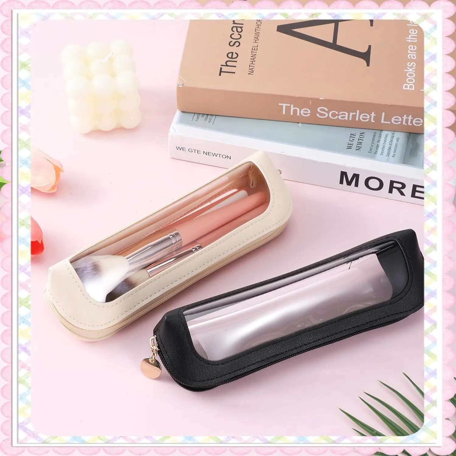 Portable Transparent Window Makeup Bag , Travel Lipstick Pouch, Wallet-Size, Zipper Closure, Elegant Design (Beauty & Personal Care Makeup Organizer)