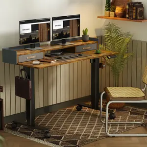 【Spring Glow-up】Claiks Standing Desk with Drawers, Stand Up Electric Design, Ergonomic Home Office Furniture, Stability & Storage Shelf Features