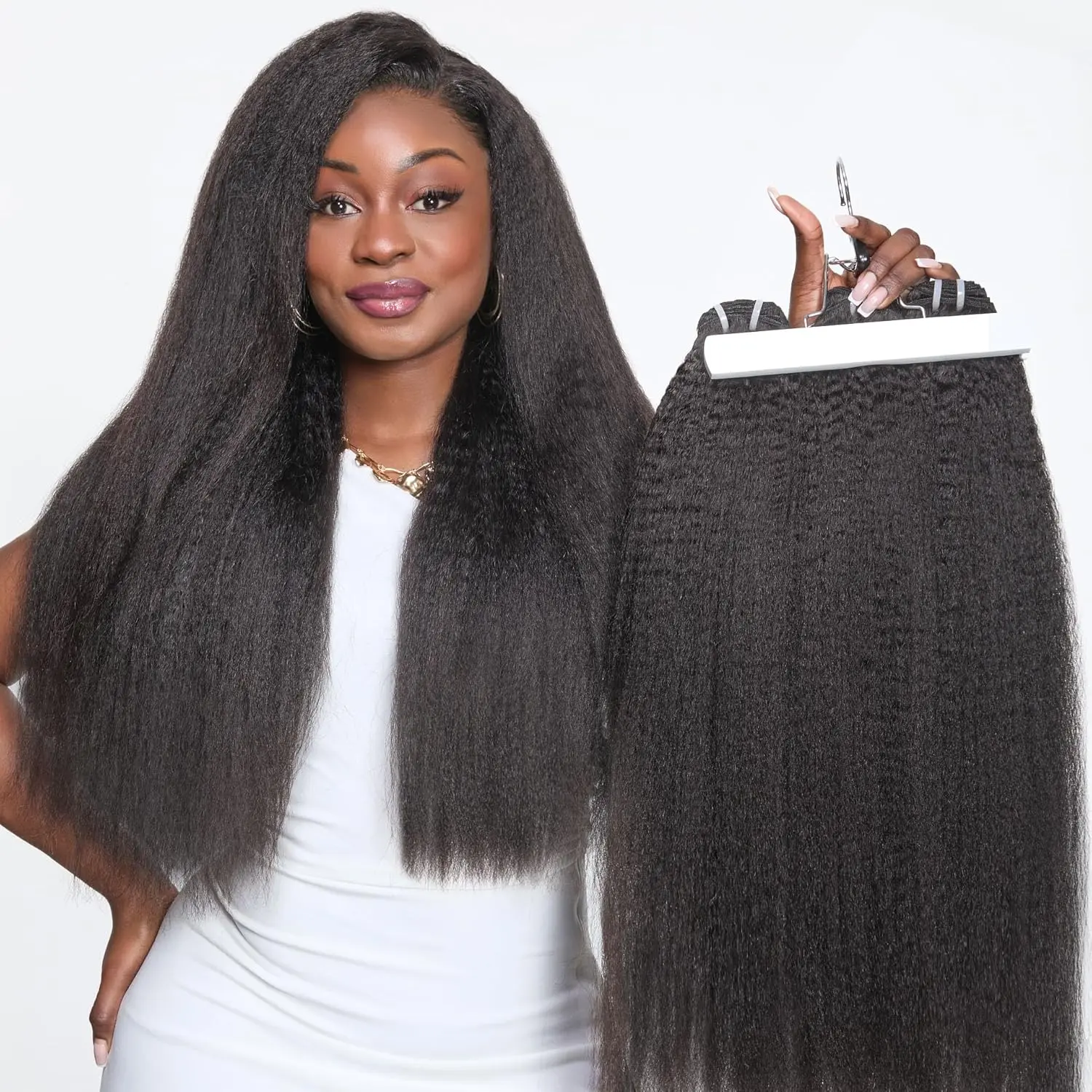 MISS ROLA 15A Kinky Straight 3 Bundles 4 bundles 100% Unprocessed Virgin Human Hair Double Wefted Cuticle Aligned Natural Texture Authentic Hair Extensions for Black Women 18 20 22 inch