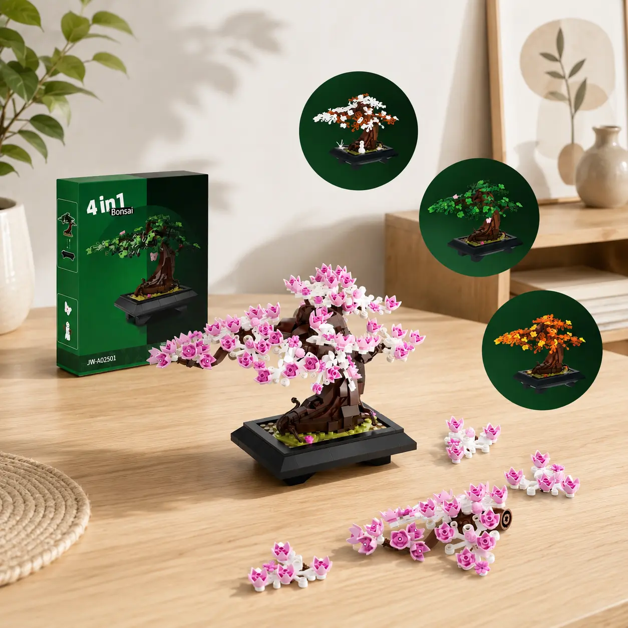 4 Seasons Bonsai Tree Building Kit - 529 PCS Botanical Bricks Model Kit with Seasonal Display Options, Classic Novelty Toy for Kids & Hobbies Enthusiasts, Model Kits