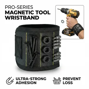 Magnetic Wristband for Tools, Universal Adjustable Tool Wristband with Strong Magnets for Holding Screws, Nails, Bolts, Drill Bits & Fasteners, Professional Tool for Electricians, Mechanics, Handyman, DIY & Home Repair Projects