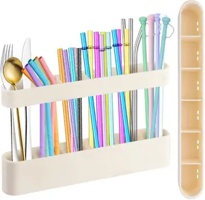 9.6'' Large Straw Holder for Cabinet Door Soft Silicone Straw Organizer Storage Container Space-Saving Reusable Straws Dispenser Kitchen Organizer Accessories for Cabinet Cupboard Counter RVs