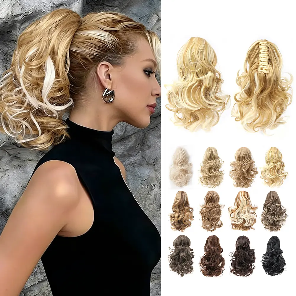 Women's 10-Inch Synthetic Claw Clip Ponytail, Short Wavy Curly Drawstring Clip-In Hairpiece, Layered Fluffy Extensions Hair for Curly Hair Enthusiasts, Curly Hair Extensions