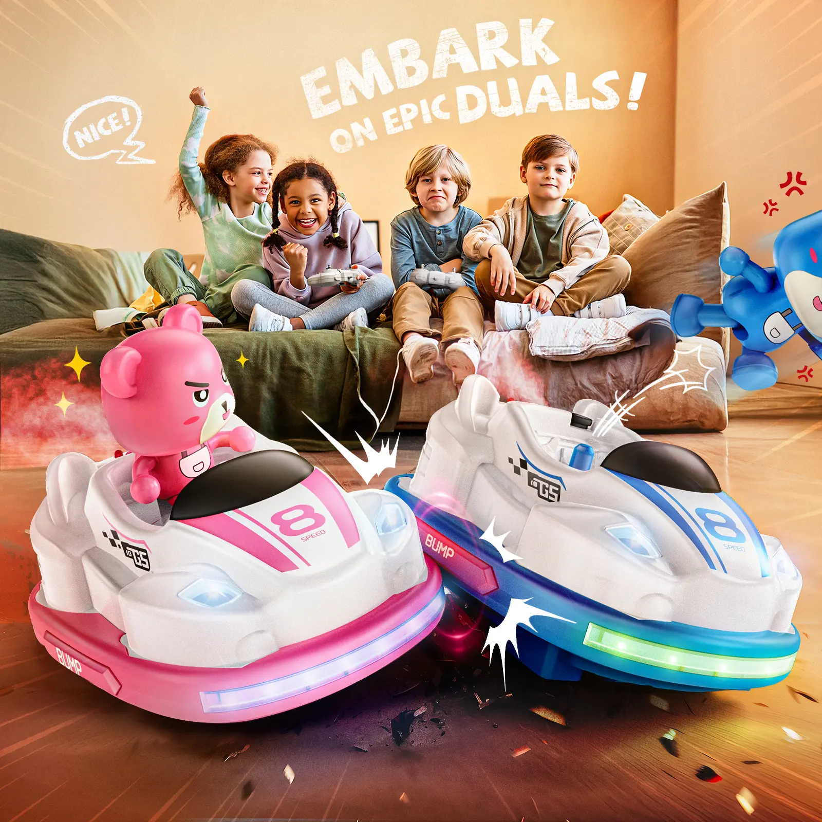 Veeniix V998 2 Player RC Bumper Cars, Remote Control Battle Cars with Ejecting Driver, Music, Lights & Crash Action, Interactive RC Toy Gift for Boys & Girls Ages 6-12