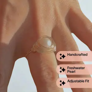 Sunlit Glow Pearl Spiral Ring Handcrafted Adjustable Fit