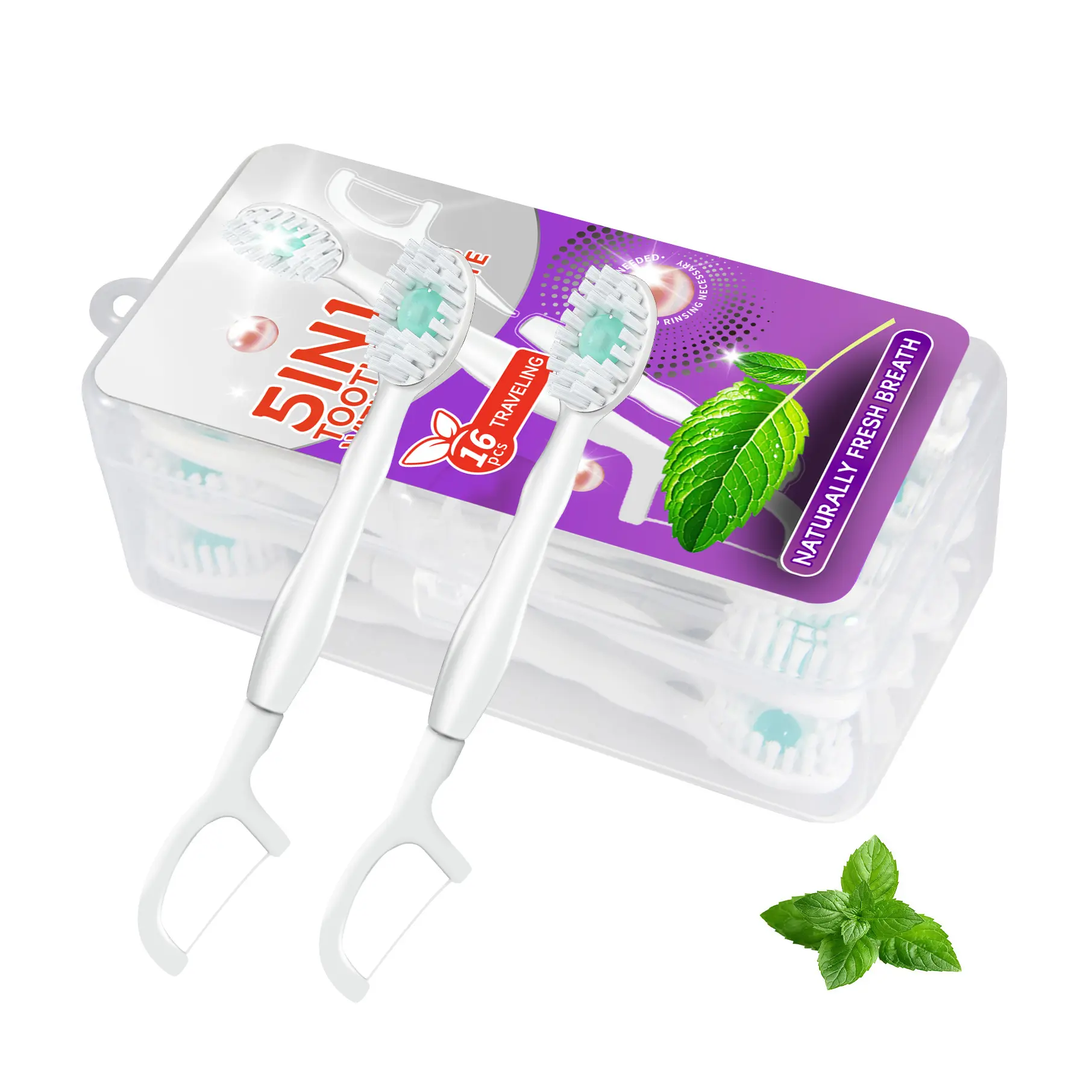 Disposable Toothbrush Set, 16pcs/box Single Item Pack Portable Travel Toothbrush with Toothpaste & Floss, Oral Hygiene Kit for Home & Travel