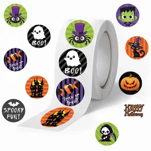 Halloween Themed Sticker (500pcs/roll), Cartoon Pattern Decorative Sticker, DIY Decals for Water Bottle, Laptop, Phone Case, Scrapbooking, Journal Making