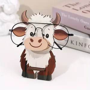Wooden Highland Cow Eyeglass Frame & Fashion Display Stand, Cute Animal Design, Durable Wooden Structure, Home Decor Gift for Women