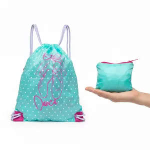 Drawstring Dance Bag, Packable Cinch Bag,Dance Ballet Class Bag (Ice Green- Red)
