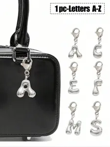 Bubble Silvery Letters Cute Chubby Necklace Pendant Bag Pendant-Lucky Crystal Pendant, Alphabet Letters A-Z, Fashion Alphabet Pendant, The Best Item For Spring And Summer Pairing,Shiny Alloy Bag And Backpack Pendant-Perfect Gift