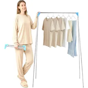 Twist-to-Lock Foldable Clothes Drying Rack for Travel, Garment Rack, Collapsible Clothe Rack for Camping, Dance Competitions, Hotel & Dorm Use ()