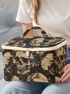 Skull Pattern Makeup Bag, Large Capacity Travel Toiletry Bag, Portable Travel Makeup Bag, Zipper Makeup Organizer Pouch, Versatile Storage Bag, Travel Cosmetic Bags