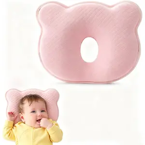 Breathable Bear Design Baby Pillow, Memory Foam Core For Newborn Head Shaping