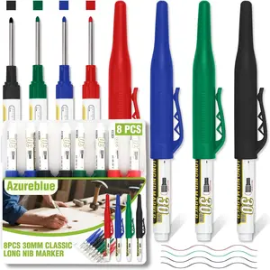 8pcs 30mm Long Nib Marker, Long Head Deep Hole Marker Pens, Waterproof Construction Markers Marking Tool, Multi-Purpose Deep Reach Pen Makes For Metal, Carpenter, Woodworking, 4 Colors