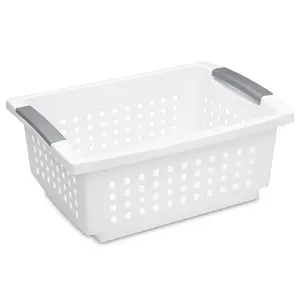 Medium Stacking Basket Open Plastic Bin Space Saving Organizers White Stackable Storage Solution