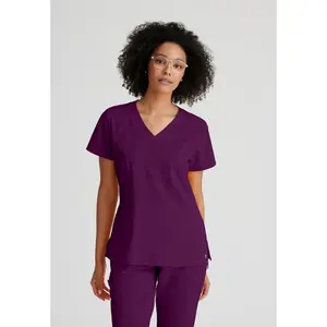Barco One Women's Racer 4-Pocket V-Neck Scrub Top X Small Wine.