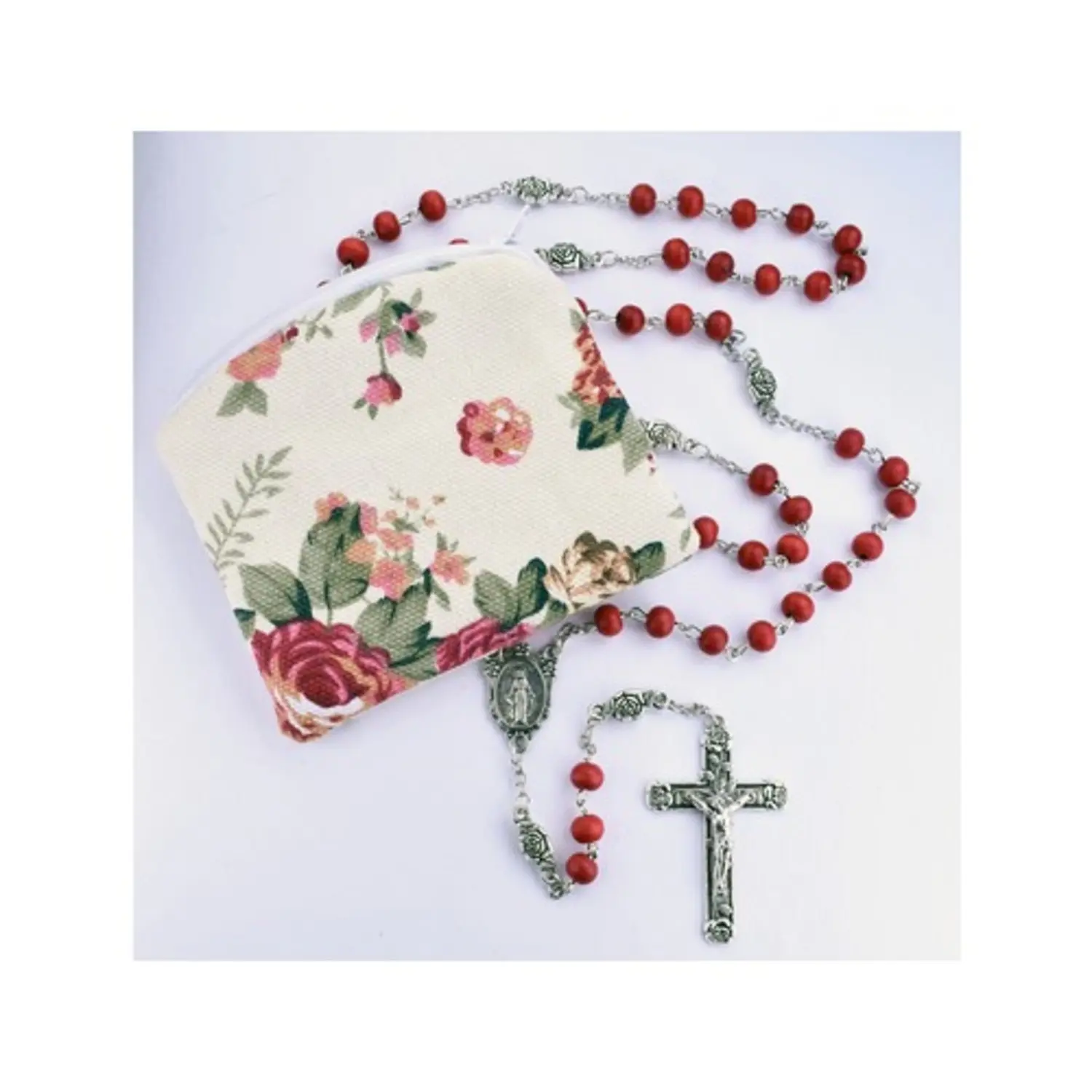 Rose Scented Rosary in Rose Garden Pouch, Handmade in Italy, Custom Design