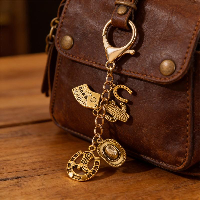 Coastal Cowgirl Purse Charm - Gold Western Chain with Boot & Hat Pendants, Trendy Festival Bag Accessory Coastal Cowgirl Purse Charm - Gold Western Chain with Boot & Hat Pendants, Trendy Festival Bag Accessory