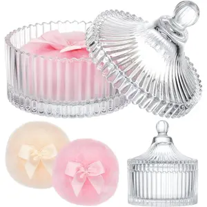 3 Pcs  Body Powder Puff and Container Valentine's Day gift Powder Container with Puff Crystal Case Soft Washable Reusable Velour Face Body Glitter Wet Dry Makeup (Classic,Clear)