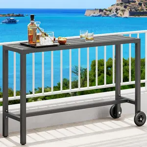 Gaomon 55" Outdoor Bar Table, Rectangle Narrow Counter Height Table, Ideal Bar Height Table for Balcony, Patio, Garden, Yard, Poolside, Silver Bottom Texture large umbrella backyard lawn market rectangular 15 ft oversized cantilever extra sombrilla de