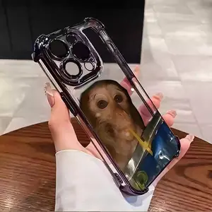 Monkey Sipping Caprisun Phone Case Electroplated Cover with Airbag Shockproof Soft TPU Cover for iPhone 11 12 13 14 15 16 17 Pro Max Plus Air Samsung S26 S25 S24 S23 S22 HH9012