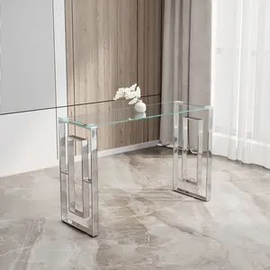 Console Table Stainless Steel Glass, Meal side table silvery Clear bs-02 s