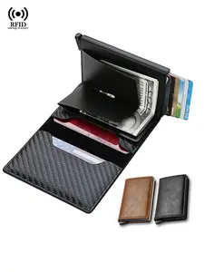 Rfid Credit Card Holder Men Wallets Business Bank Cardholder Case Money Bag Purse Carbon Fiber Black Minimalist Walet, Smart Wallet, Business Style Wallet, Trifold, Casual, 8 Cards,Money Clip