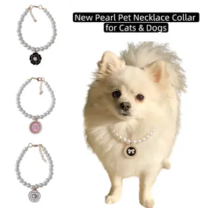Cute Pearl Decor Pet Necklace for Cats & Dogs, Elegant Design Camellia Bow Collar, Lightweight & Comfortable, Perfect for Holiday & Festival Outfits, Soft Adjustable Pet Jewelry for Kittens, Puppies, Small Pets & All Breeds