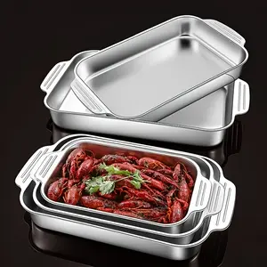 Stainless Steel Baking Pan, Heavy Duty Non-Stick Rectangular Baking Pan, Versatile Baking Tray, Roasting Baking Dish, Restaurant Supplies Reusable Anti Rust Steam Pan Water Pan For Kitchen Buffet Catering Steamer Trays Bakeware Metal Cake Meat