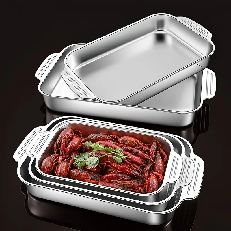 Stainless Steel Baking Pan, Heavy Duty Non-Stick Rectangular Baking Pan, Versatile Baking Tray, Roasting Baking Dish, Restaurant Supplies Reusable Anti Rust Steam Pan Water Pan For Kitchen Buffet Catering Steamer Trays Bakeware Metal Cake Meat