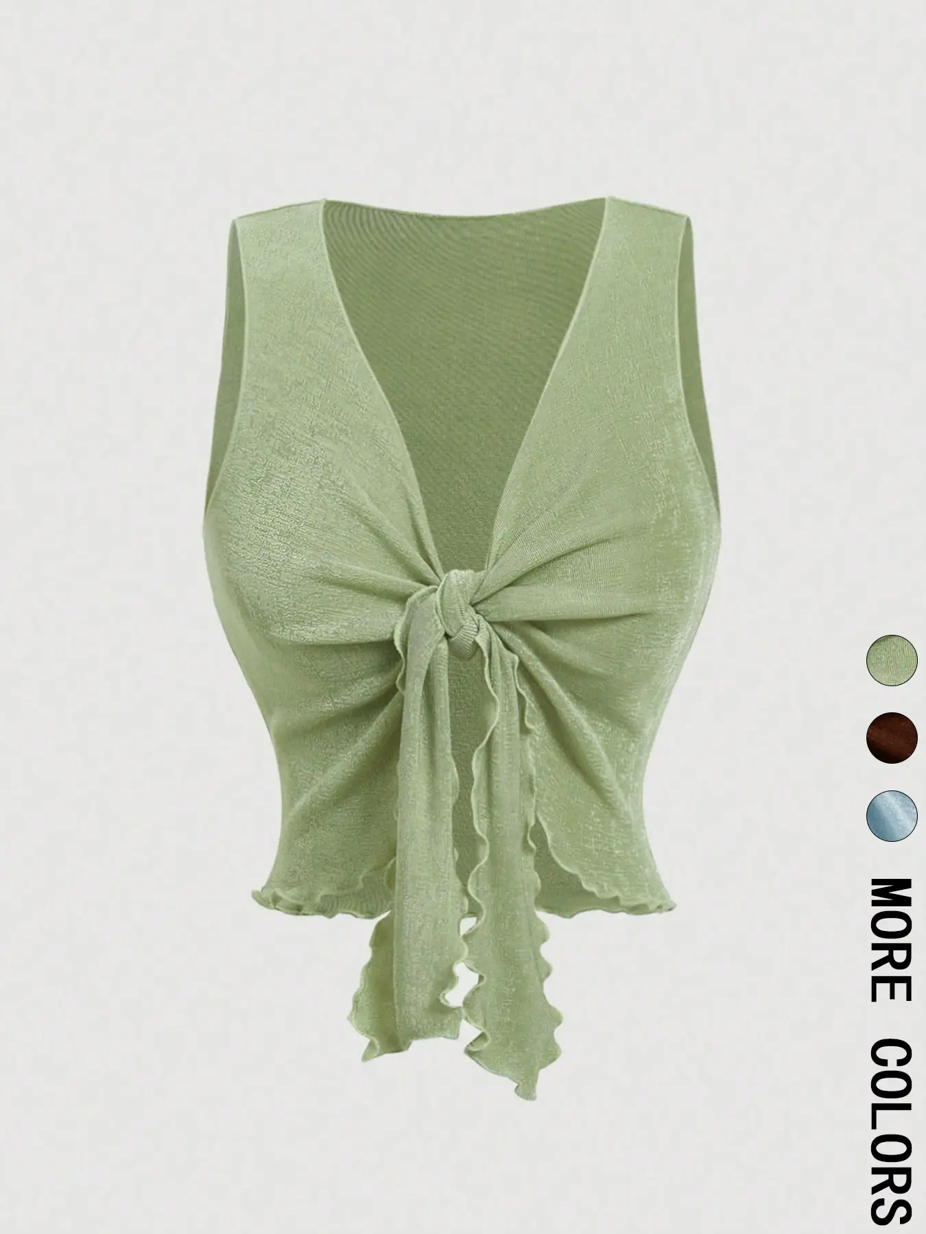 Women's Knotted Front Ruffle Crop Top, Crop Cami, Deep V-Neck Sleeveless Tank Top, Y2K Coquette Going-Out Top for Daily Wear and Date Night