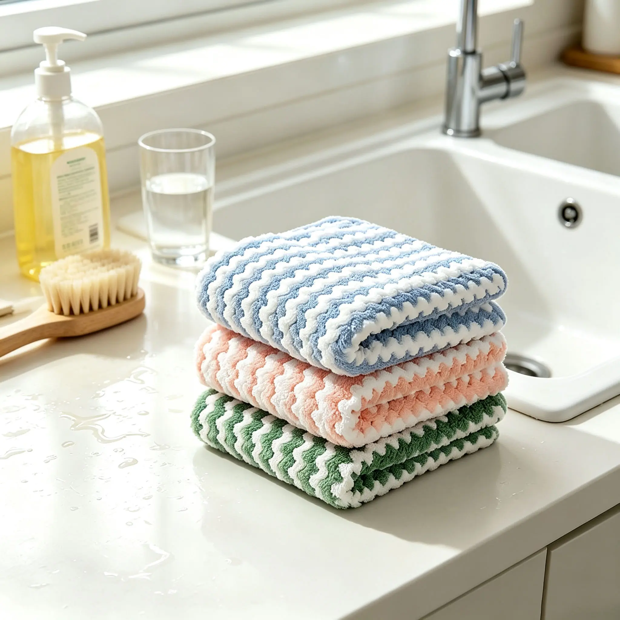 10pcs Colorful Coral Fleece Towels, Multi-Purpose Non-Greasy Non-Shedding Soft Absorbent Cleaning Cloths For Kitchen Bathroom Bedroom