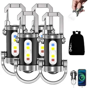 Portable Rechargeable Bright Keychain Flashlight Phone Charger, Mini Keychain Flashlight, 7 Modes, 1200 Lumens EDC Waterproof Keychains Flashlight (4PCS)
